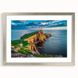 Extra large abstract art print of a textured Scottish landscape in muted earth tones, framed in silver.