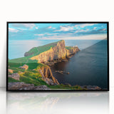 Framed acrylic print of a large abstract depiction of a Scottish landscape in muted earth tones.