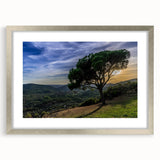 Abstract art print of Andalucia, Spain in muted earth tones, framed in silver, suitable for dining room decor.