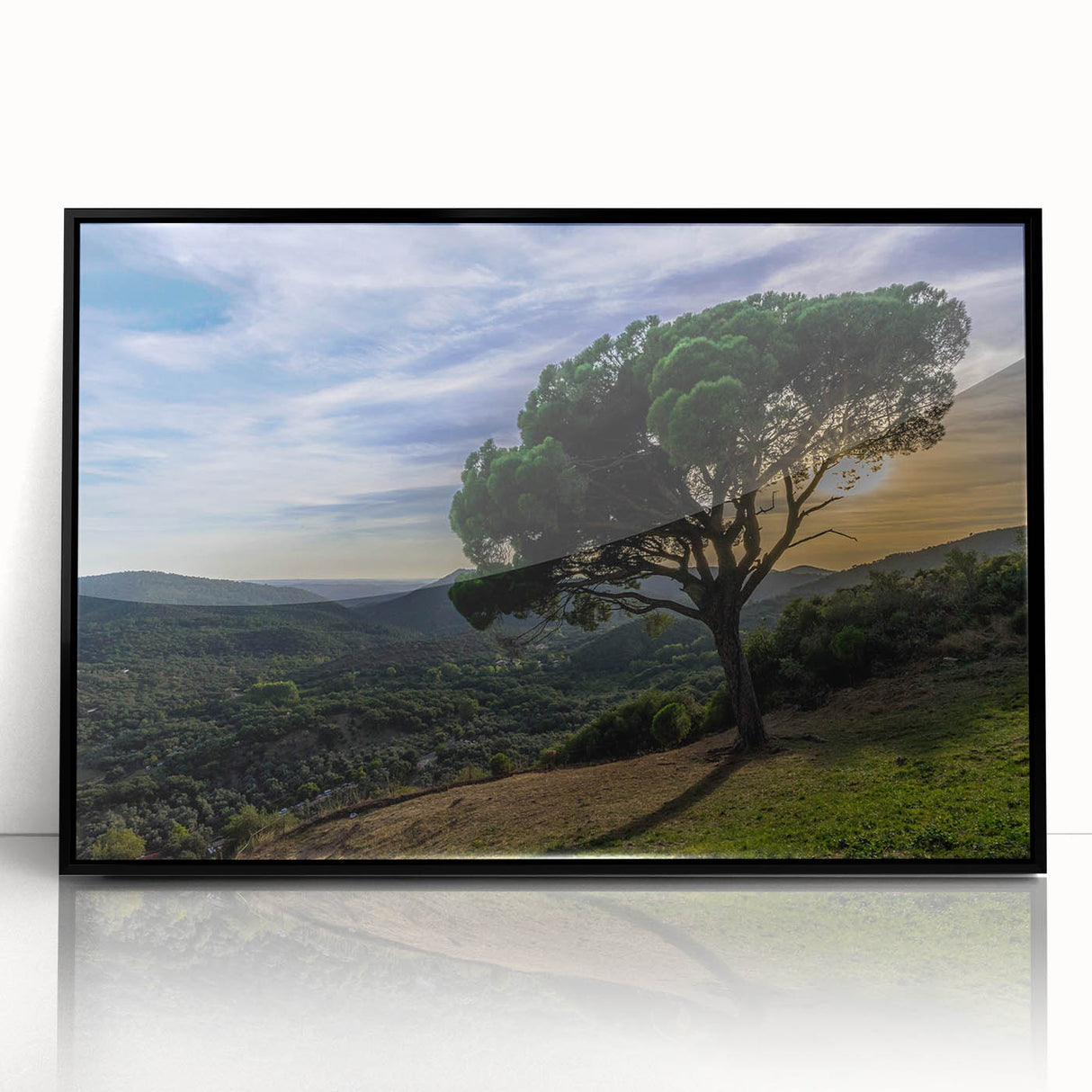 Large abstract wall art of Andalucia, Spain in vibrant hues on a black framed acrylic, ideal for modern living room decor.
