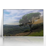 Large art print of Andalusian scenery in Spain, in mid-century modernist style, framed in white acrylic.