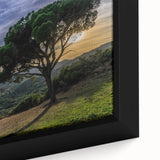 Black wall art featuring a textured scenery of Andalucia, Spain, with vibrant colors on a framed canvas.