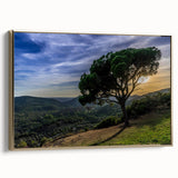 Framed canvas landscape art painting depicting a vintage Andalucian scene in colorful hues, ideal for living room decor.