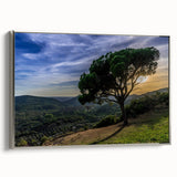 Vintage poster art of Andalucia, Spain in colorful hues on a silver-framed canvas, suitable for large living room walls.