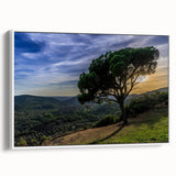 Framed canvas featuring a vintage-style landscape painting of Andalucia, Spain, with a dominant black and white color scheme.