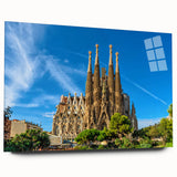 Large abstract depiction of Barcelona in muted earth tones on acrylic glass, suitable for bedroom or dining room decor.