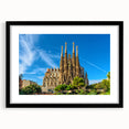 Abstract art print of Barcelona scenery in vibrant, textured colors on a large framed canvas, ideal for living room decor.