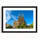 Abstract art print of Barcelona scenery in vibrant, textured colors on a large framed canvas, ideal for living room decor.