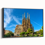 Black and white framed canvas of Barcelona landscape, ideal for bedroom wall art.