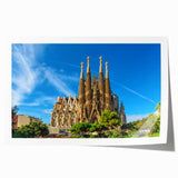Rolled print of a Barcelona cityscape featuring floral elements in soft pastel colors, ideal for art wall dining room.