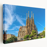 Large canvas print of Barcelona skyline in muted earth tones, ideal for kitchen wall art.