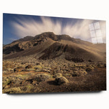 Large abstract wall art of a European scenery, in muted earth tones, acrylic glass, ideal for bedroom or dining room decor.