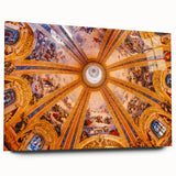 Large abstract depiction of Madrid skyline in muted earth tones on acrylic glass, suitable for bedroom or dining room art.