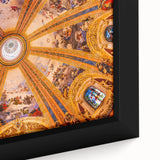Extra large framed canvas featuring a textured depiction of Madrid's skyline in black with colorful accents.