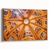 Framed canvas of a vintage Madrid landscape in black and gold tones, ideal for bedroom wall art.