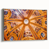 Landscape art painting of Madrid with colorful buildings on a black background, framed canvas, ideal for living room decor.