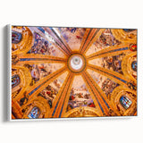 Vintage poster art of Madrid with colorful accents on extra large framed canvas, ideal for living room decor.