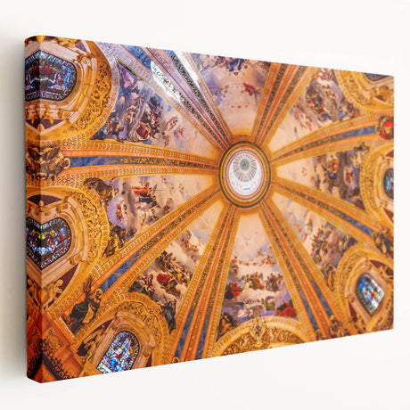 Large canvas print of Madrid cityscape in muted earth tones, suitable for kitchen wall art.