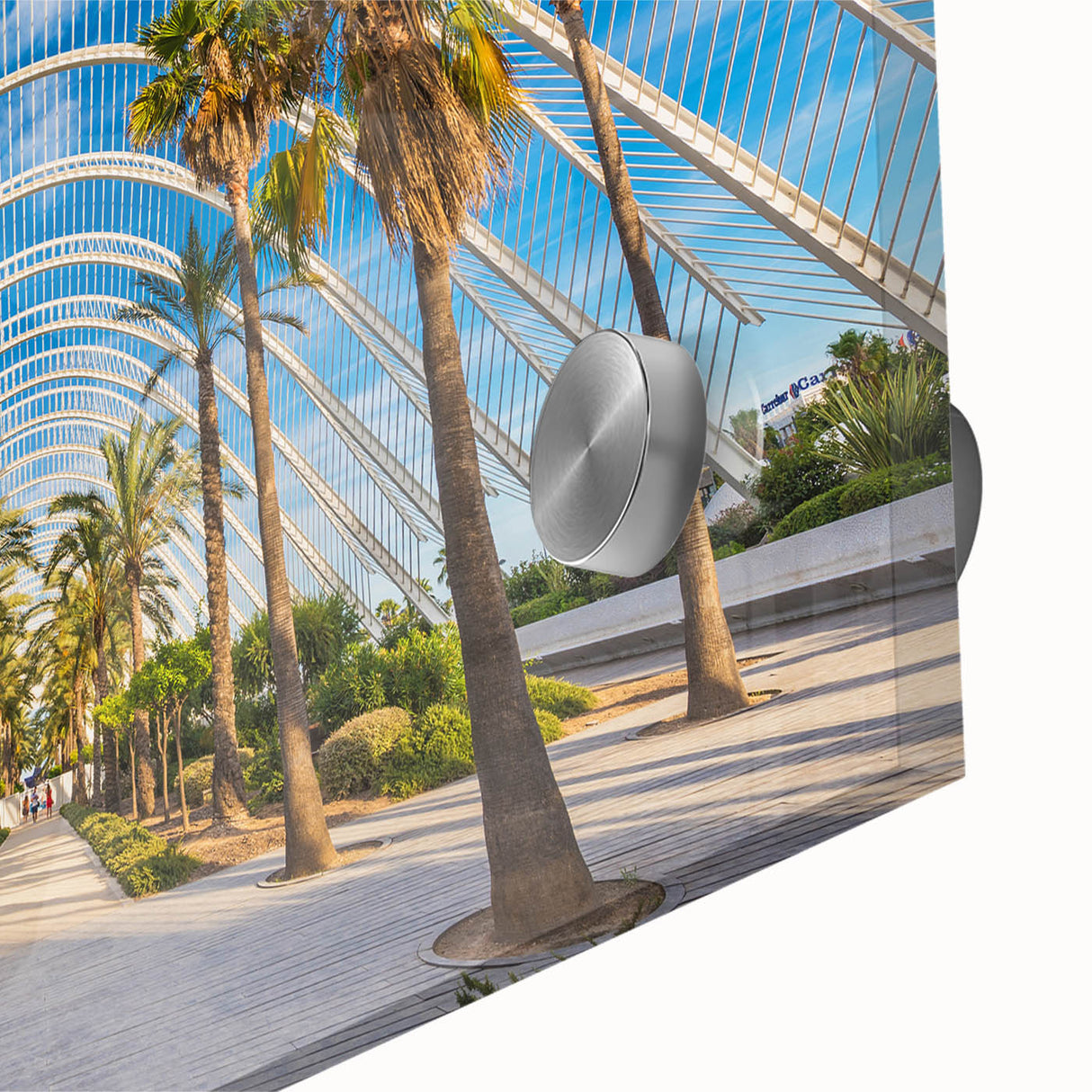 Large abstract wall art depicting Valencia scenery in muted earth tones on acrylic glass, suited for dining room ambiance.