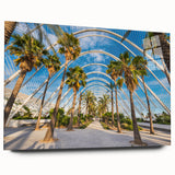 Large abstract wall art of Valencia scenery in muted earth tones on acrylic glass, suitable for bedroom or dining room decor.
