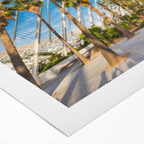 Art deco poster of Valencia scenery in muted earth tones on rolled canvas, suitable for dining room wall art.