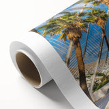 Art Deco poster of Valencia scenery on rolled canvas with pastel shades, ideal for nursery wall art or dining room.