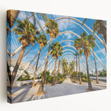 Large art depicting a scenic Valencia cityscape in muted earth tones on stretched canvas, ideal for kitchen wall art.