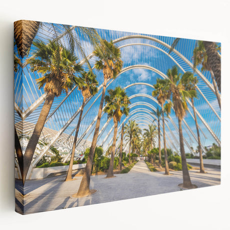 Large art depicting a scenic Valencia cityscape in muted earth tones on stretched canvas, ideal for kitchen wall art.