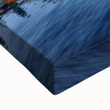 Large art featuring a black and white landscape painting of Stockholm on stretched canvas, suitable for bedroom wall decor.