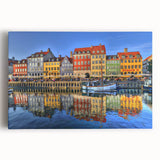 Black and white large art print of Stockholm skyline on stretched canvas, suitable for kitchen wall art.