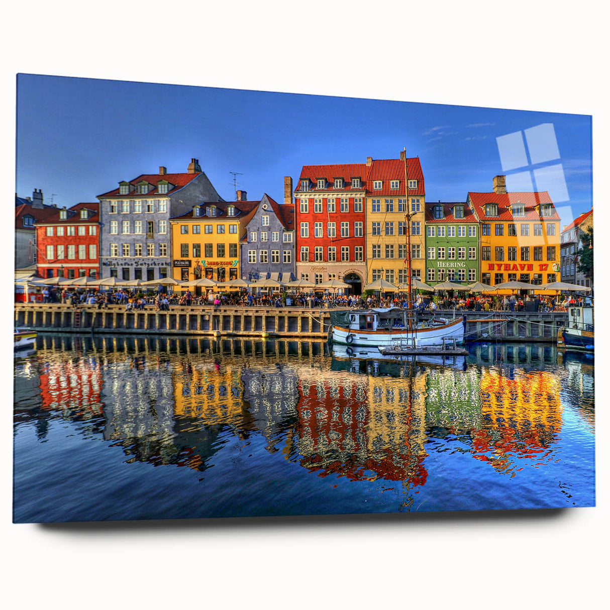 Large abstract acrylic print of Stockholm scenery in soft blue and gray tones, ideal for bedroom or dining room art.