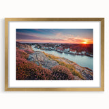 Extra large abstract art print of a textured European scenery in gold frame, ideal for living room decor.