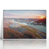 Art Deco style poster of a European cityscape in muted gray and blue tones, framed acrylic, ideal for modern art wall decor.