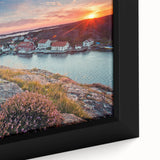 Extra large framed canvas featuring a textured black wall art of a colorful European scenery, ideal for living room decor.