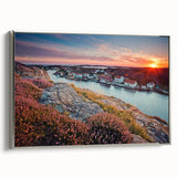 Framed canvas landscape art painting featuring a vintage-style Swedish scenery in muted colors, ideal for living room decor.