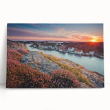 Large black and white photograph of a serene Swedish landscape on stretched canvas.