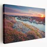 Large canvas print of a serene Swedish landscape in muted earth tones, suitable for kitchen wall art.