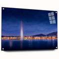 Acrylic print of a sweeping Geneva cityscape in muted earth tones, ideal for dining room decor.