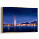 Framed canvas of vintage Geneva landscape in black and gold tones, suitable for bedroom wall art.