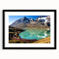 Extra large textured abstract art print of colorful European scenery on a framed black mat, ideal for living room decor.