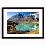 Extra large textured abstract art print of colorful European scenery on a framed black mat, ideal for living room decor.