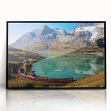 Large abstract wall art depicting a Swiss landscape in muted earth tones on a framed acrylic.