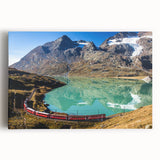 Black and white photograph of a Swiss landscape on stretched canvas, ideal for kitchen wall art.