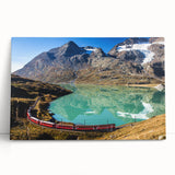 Black and white photograph of a Swiss landscape on stretched canvas, ideal for kitchen wall art.