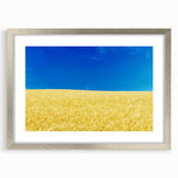 Textured abstract art print depicting a serene Ukrainian landscape in muted earth tones, framed with a silver mat.