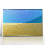 Art deco poster of a European cityscape in muted blue and gray tones, framed acrylic, ideal for modern art wall decor.