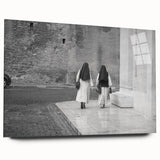 Large abstract depiction of the Vatican on acrylic glass, featuring neutral and earth tones.