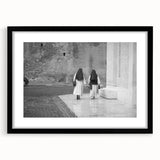 Colorful abstract art print of the Vatican scenery, in a black frame with mat, ideal for living room decor.