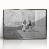 Mid-century modernist art of the Vatican scenery in muted earth tones, acrylic print framed in silver.