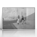 Art Deco style poster of the Vatican scenery on white framed acrylic, featuring muted earth tones.